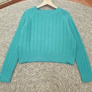 Teal Green Wide Ribbed Knit Cropped Sweater 💚